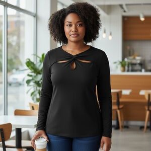VENUS Black Cut out, Long Sleeve Blouse